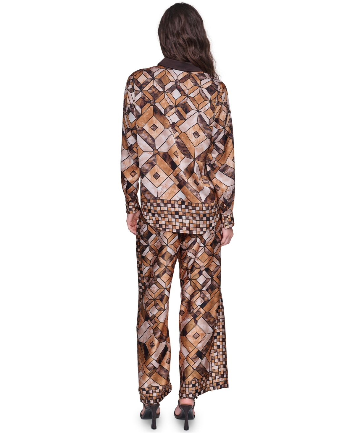 Karl Lagerfeld Paris Women's Long-Sleeve Collared Geometric Blouse
