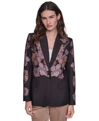 Women's Placed-Print Long-Sleeve Short Blazer