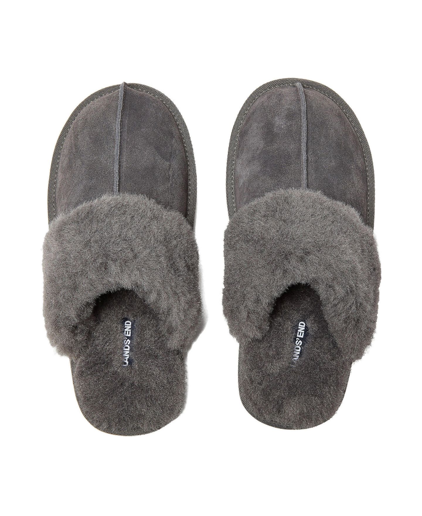 Женские тапочки Lands' End Suede Furry Lined Slippers, цвет: Тёмный серый замшевый — фото 2