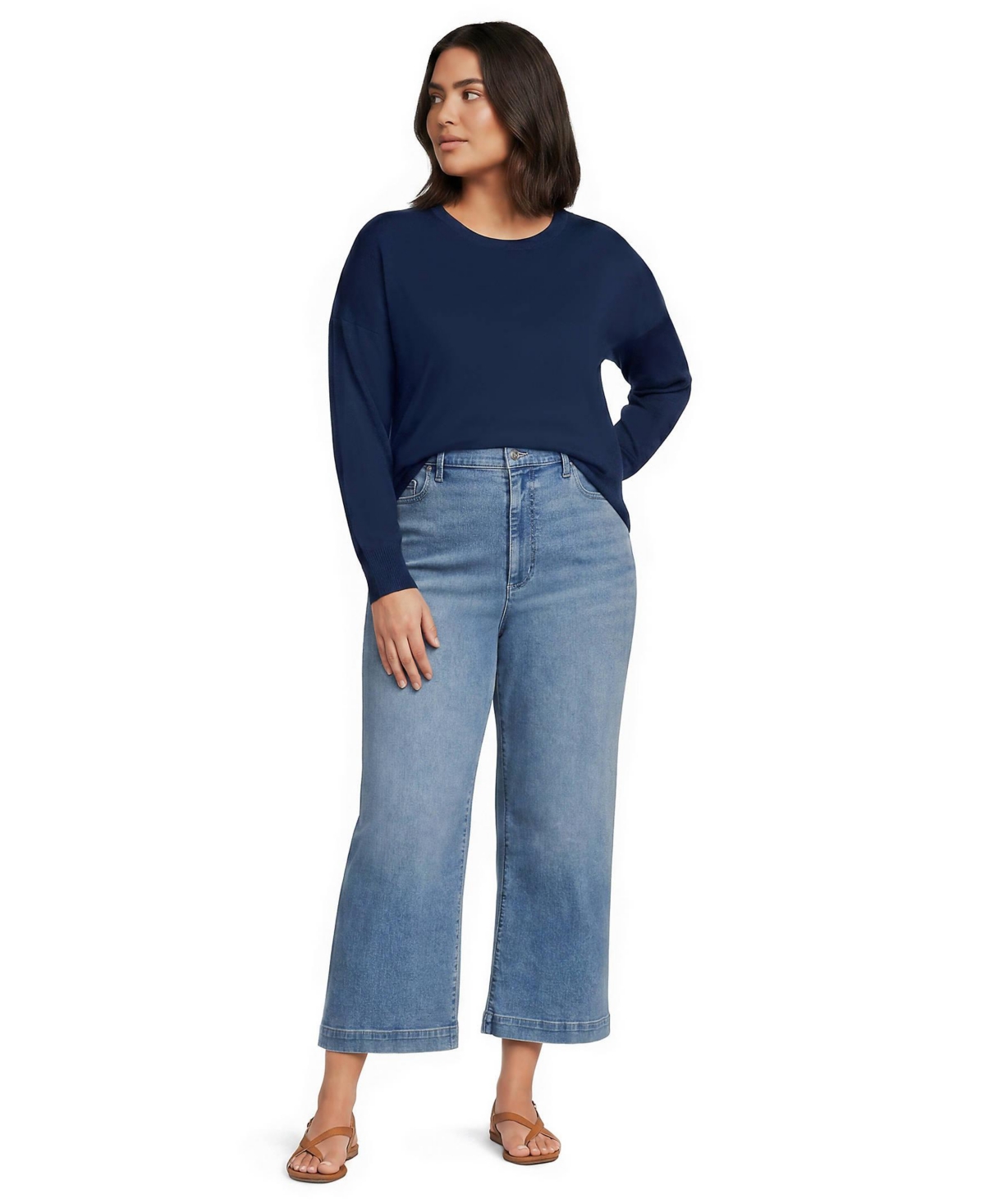 Lands' End Plus Drifter Lite Double Trim Crew Sweater