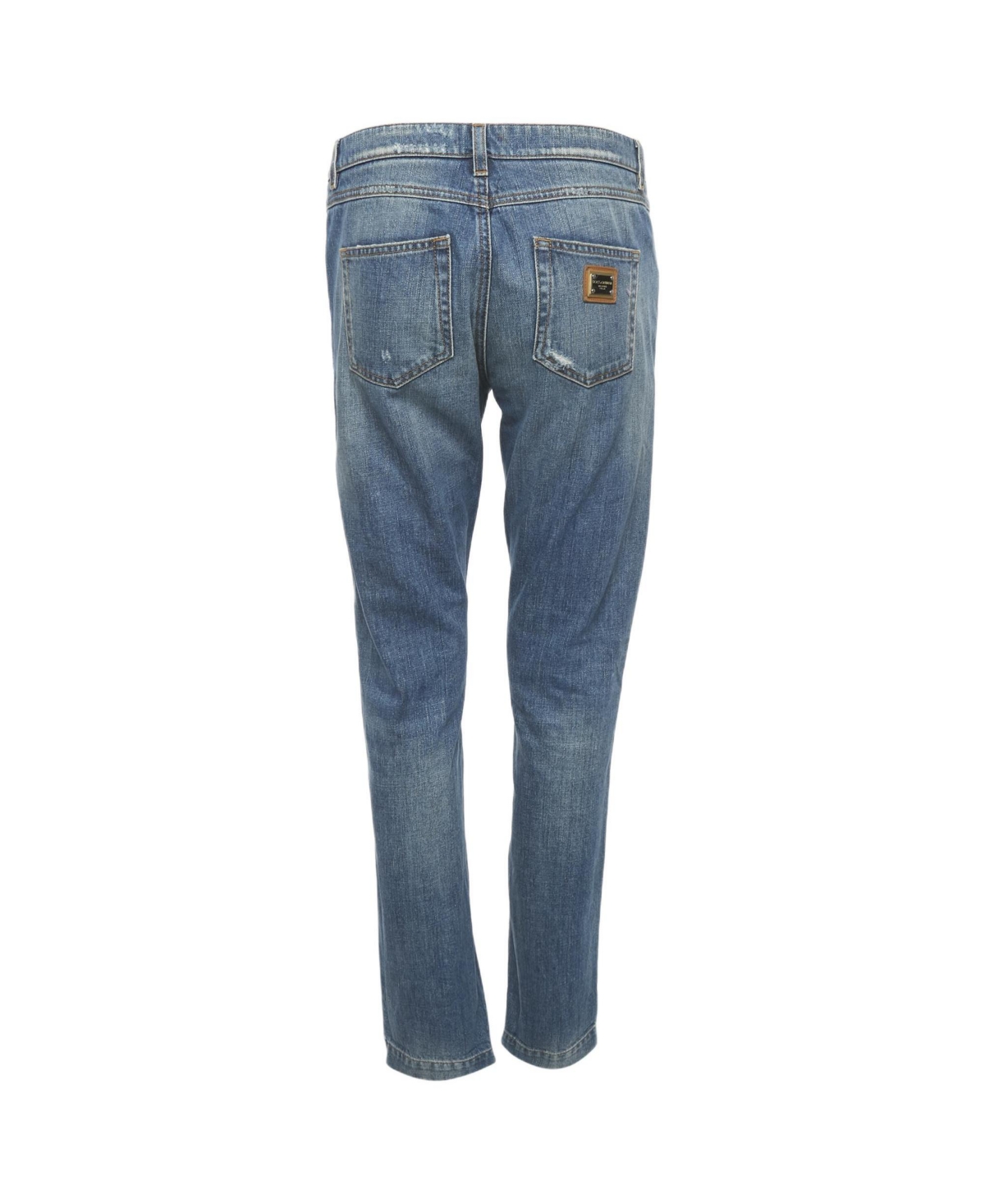 Pre-Owned Dolce & Gabbana Women's Denim Distressed Boyfriend Logo Plaque Jeans