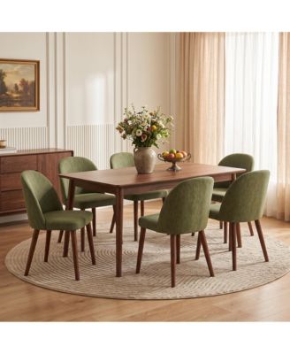 Modern Upholstered Dining Chairs Set of 6, Kitchen Dining Chairs With Wood Legs And Curved Thick Backrest, Easy Assembly For Dining Room