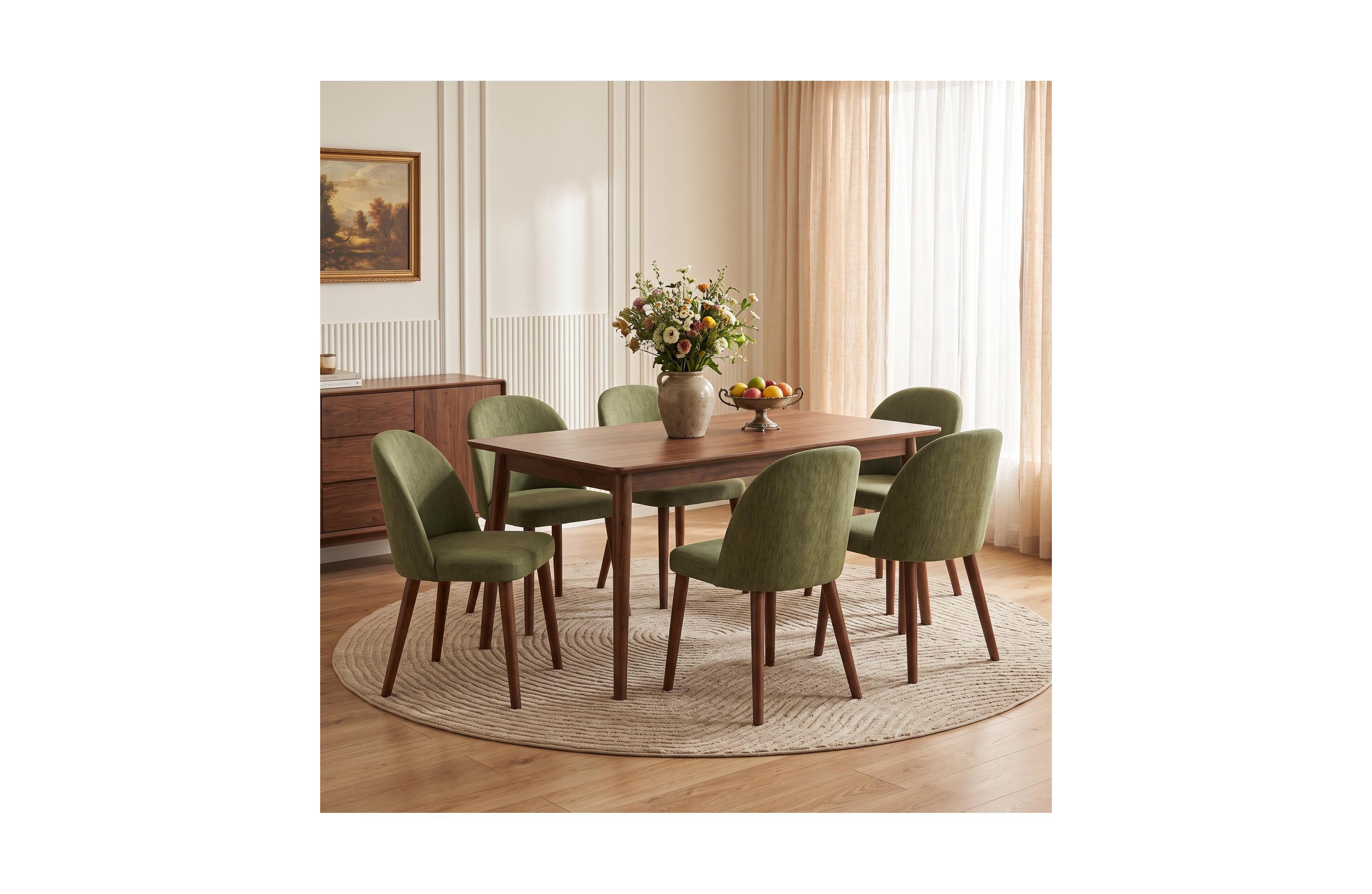 homfan Modern Upholstered Dining Chairs Set of 6, Kitchen Dining Chairs With Wood Legs And Curved Thick Backrest, Easy Assembly For Dining Room
