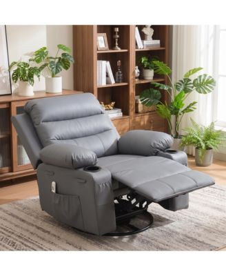 Oversized Swivel Recliner with Massage and Heat, 360 degrees Rocking Recliner, Wide Seat, Ergonomic Sofa, Supports 400 LbsThis oversized