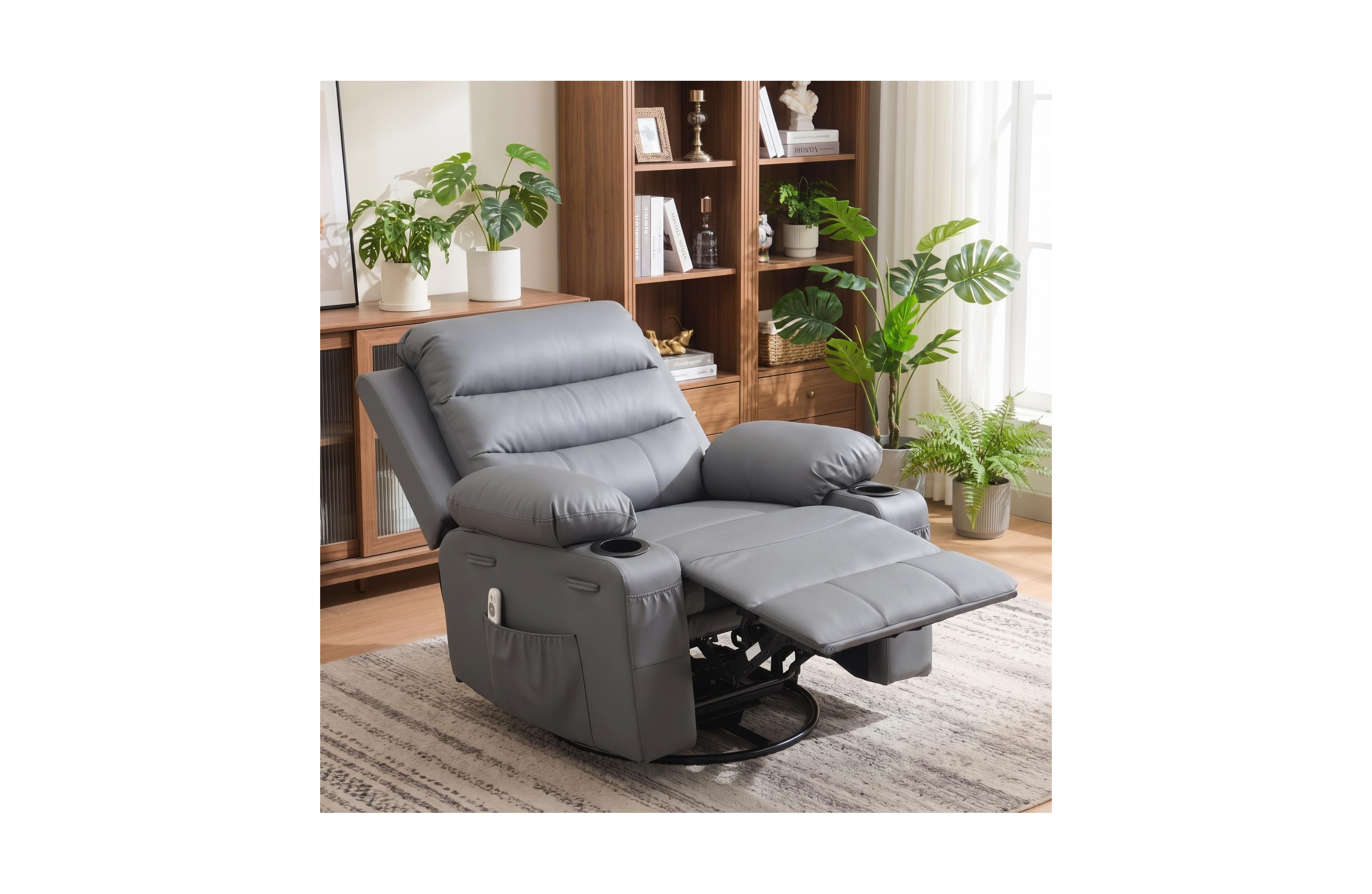 homfan Oversized Swivel Recliner with Massage and Heat, 360 degrees Rocking Recliner, Wide Seat, Ergonomic Sofa, Supports 400 LbsThis oversized