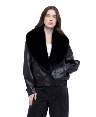 Women's The In Crowd Removable Faux-Fur Collar Zip-Up Faux Leather Jacket