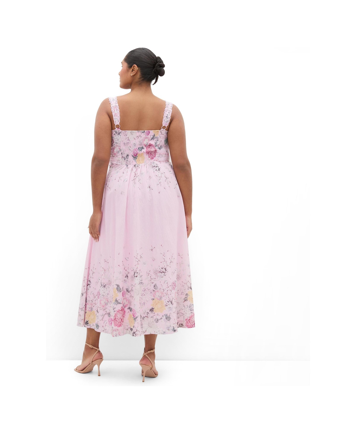 City Chic Plus Chelsea Floral-Print Scallop-Trim Square Neck Maxi Dress