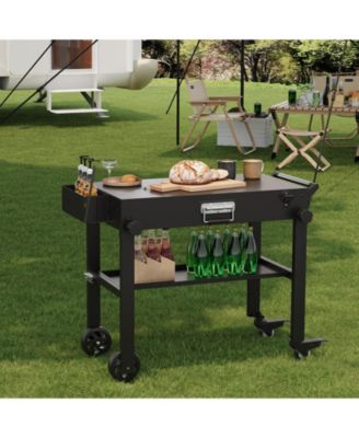 Heavy Duty Portable Grill Cart, Folding BBQ Trolley with Locking Wheels, Stainless Steel Top Fits 17"and 22" Griddles for Camping RV Catering