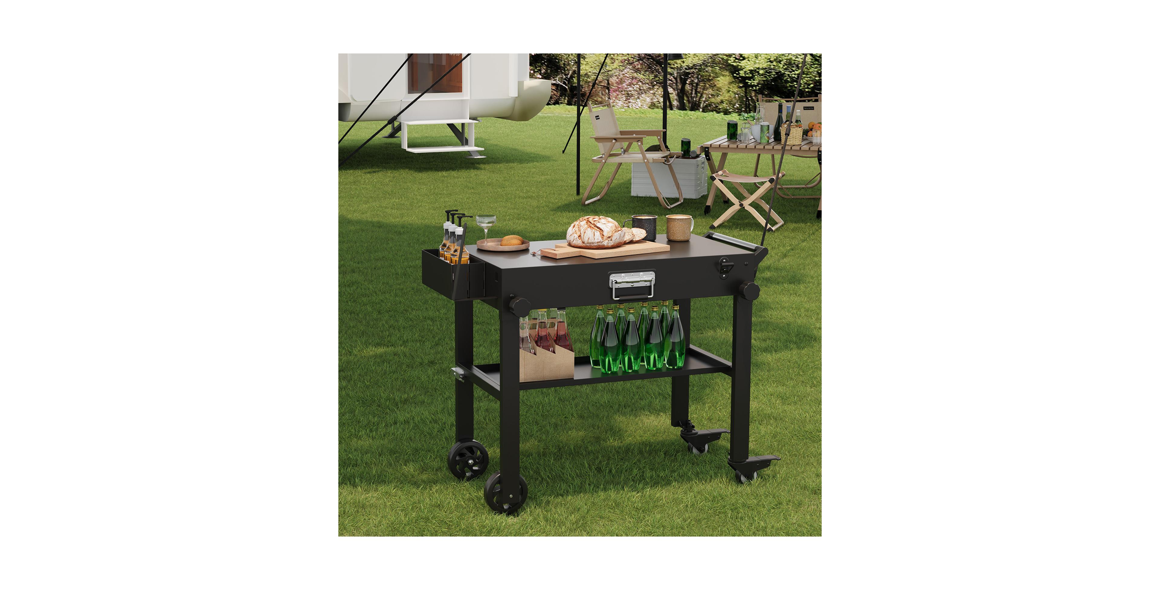homfan Heavy Duty Portable Grill Cart, Folding Bbq Trolley with Locking Wheels, Stainless Steel Top Fits 17"and 22" Griddles for Camping Rv Catering