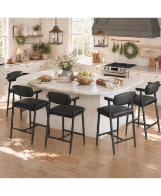 26-Inch Counter Height Bar Stools with Padded Back and Armrests, Metal Frame and Footrest, Easy Assembly for Kitchen Island and Bar Areas