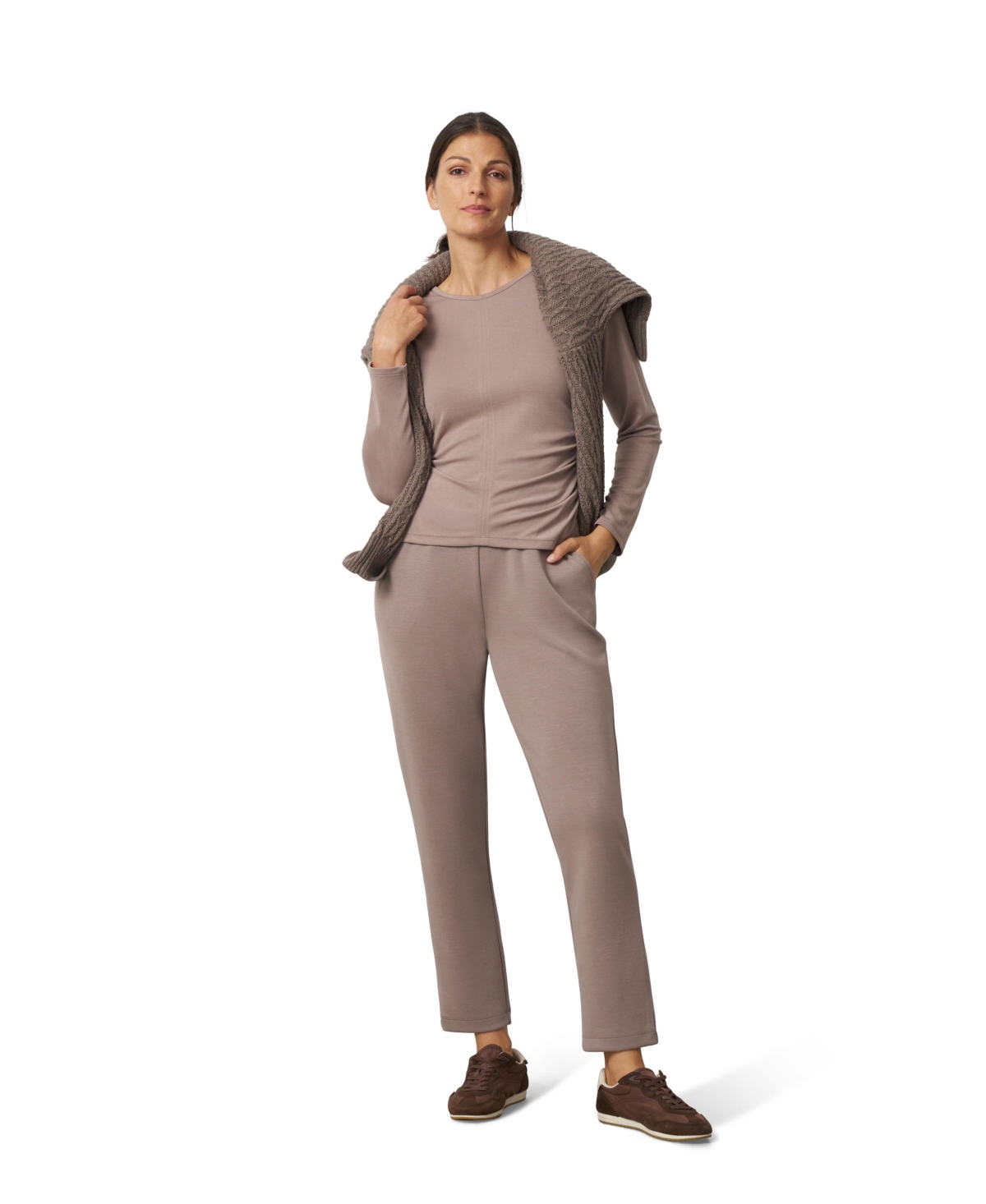 Cable & Gauge Women's Side Shirred Crew Neck Top