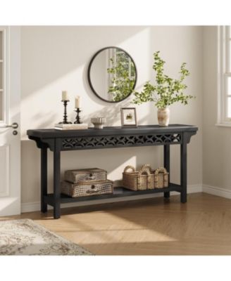 70.87-Inch Long Console, Solid Wood Farmhouse Narrow Entryway Table with Shelf, Rustic Sofa Table for Living Room, Hallway