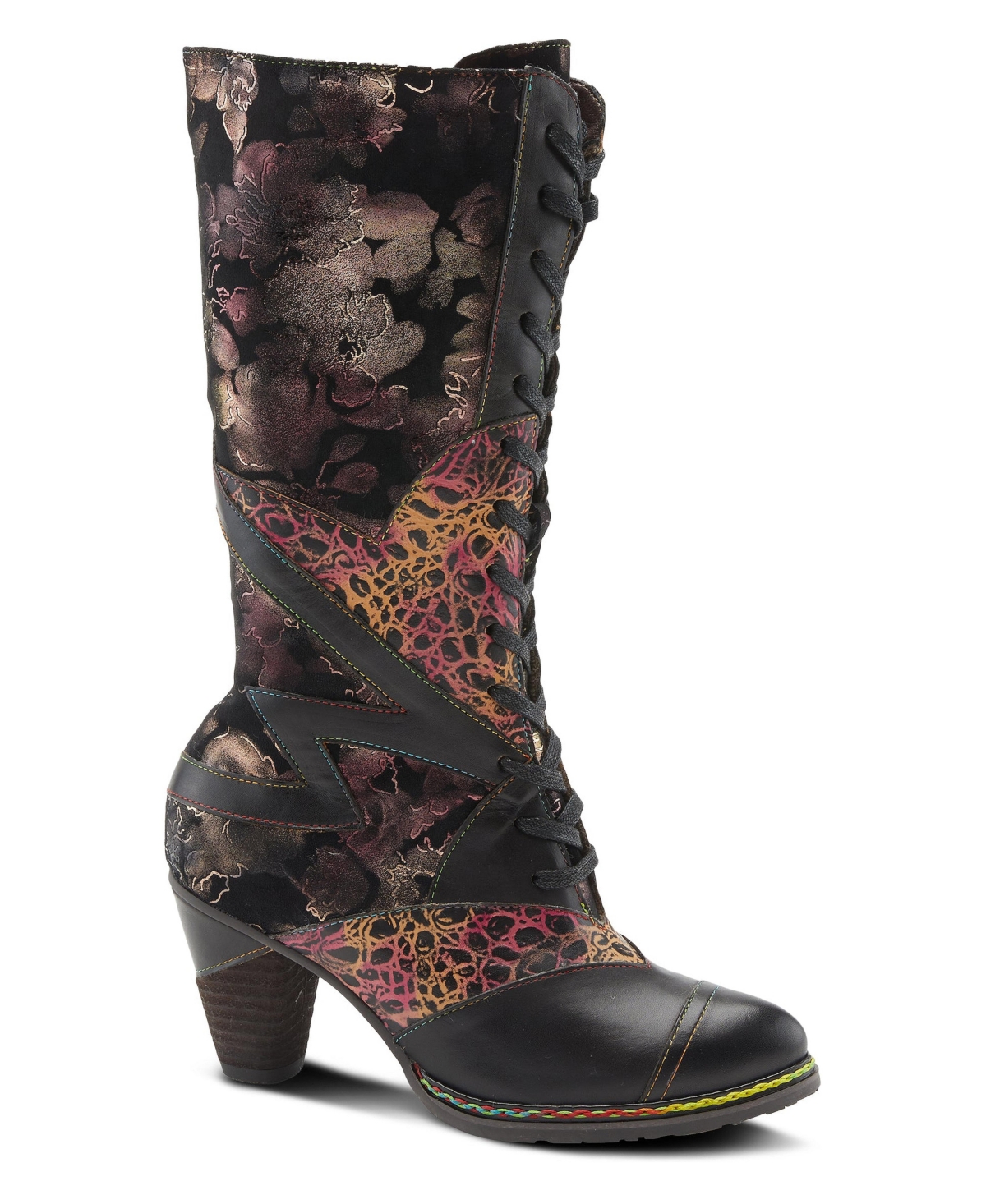 L'Artiste Women's Spring Step Malagie-Croco Tall Boot with Genuine Leather - Black multi