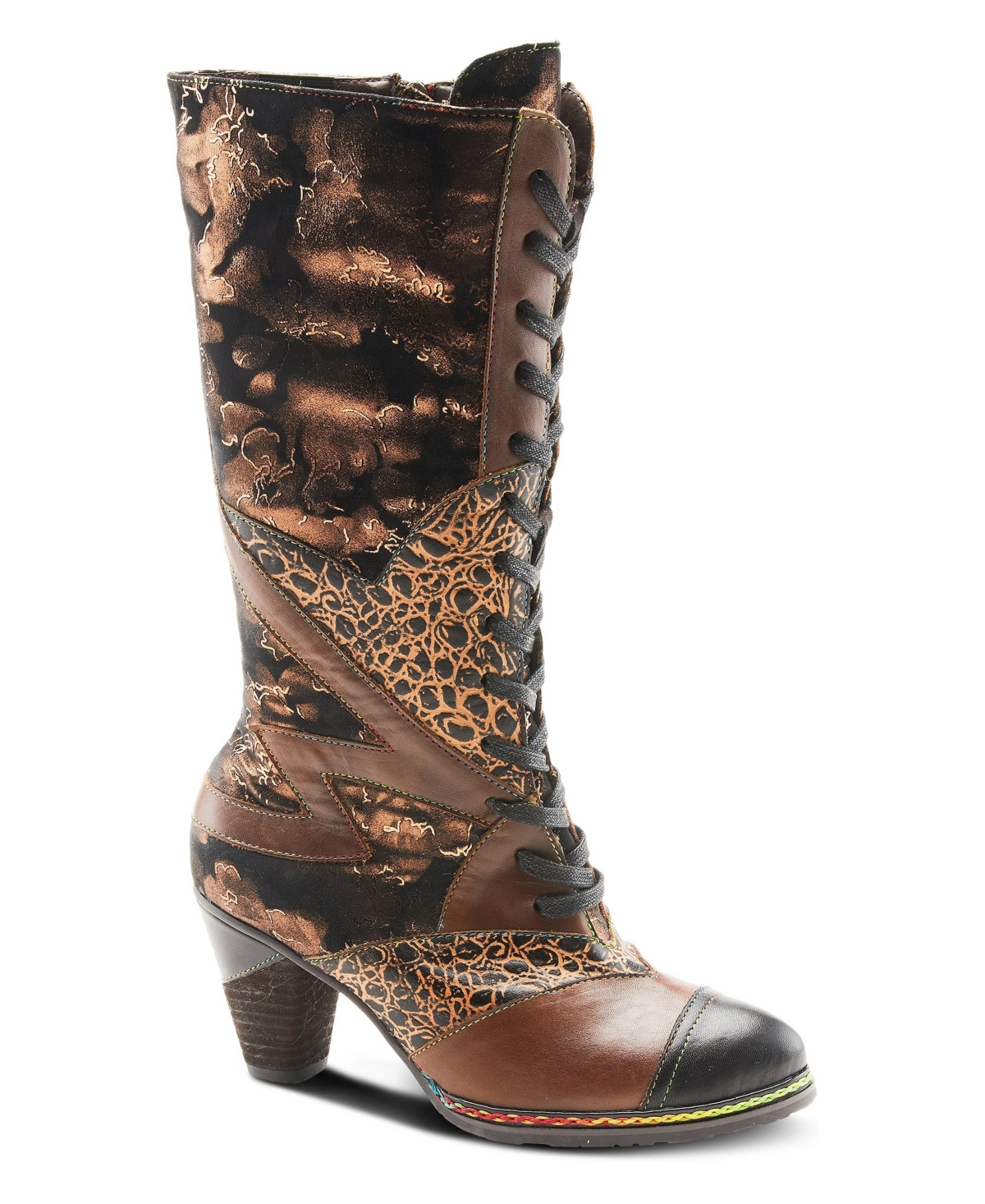 L'Artiste Women's Spring Step Malagie-Croco Tall Boot with Genuine Leather - Brown multi