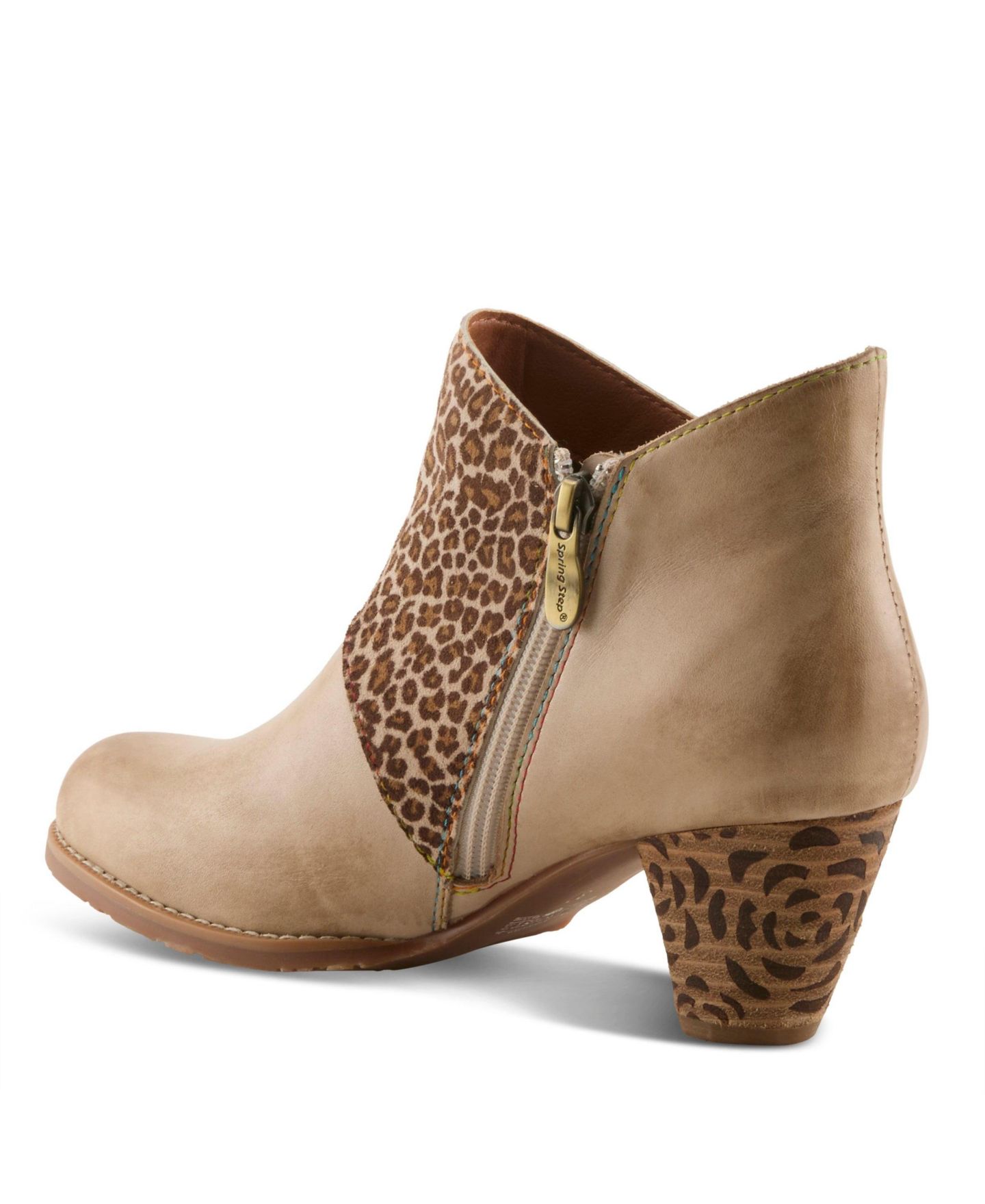 Женские ботинки L'Artiste Herekitty leo Leather Ankle Boots with Leopard Accent, цвет: Бежевый разноцветный — фото 7