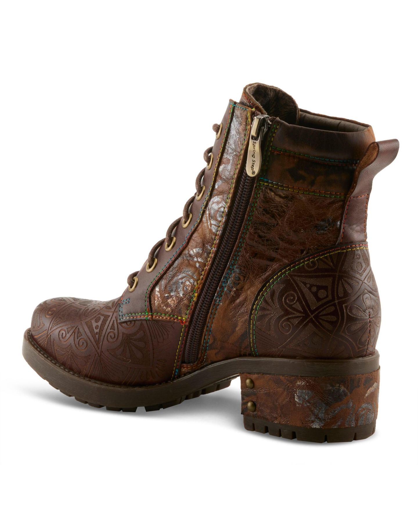 Женские ботинки L'Artiste Lace-up Boots with Embossed Leather and Comfortable Heel, цвет: Коричневый разноцветный — фото 7