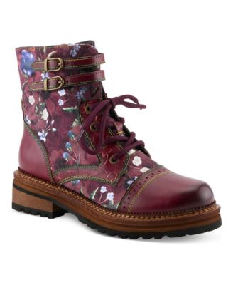 Women's Alltheway Combat Boots with Artistic Floral Detail