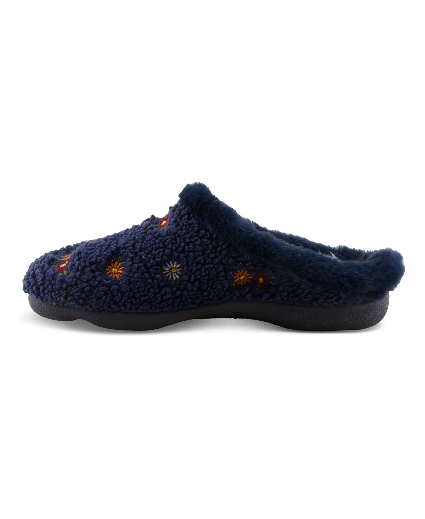 Женские тапочки Flexus Abouquet Plush Slippers with Faux Fur Trim, цвет: Тёмно-синий — фото 2