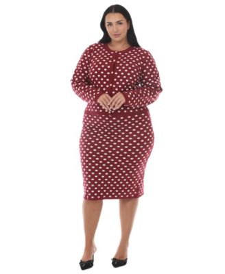 Plus Size Polka-Dot Midi Top and Skirt, 2-Piece Set
