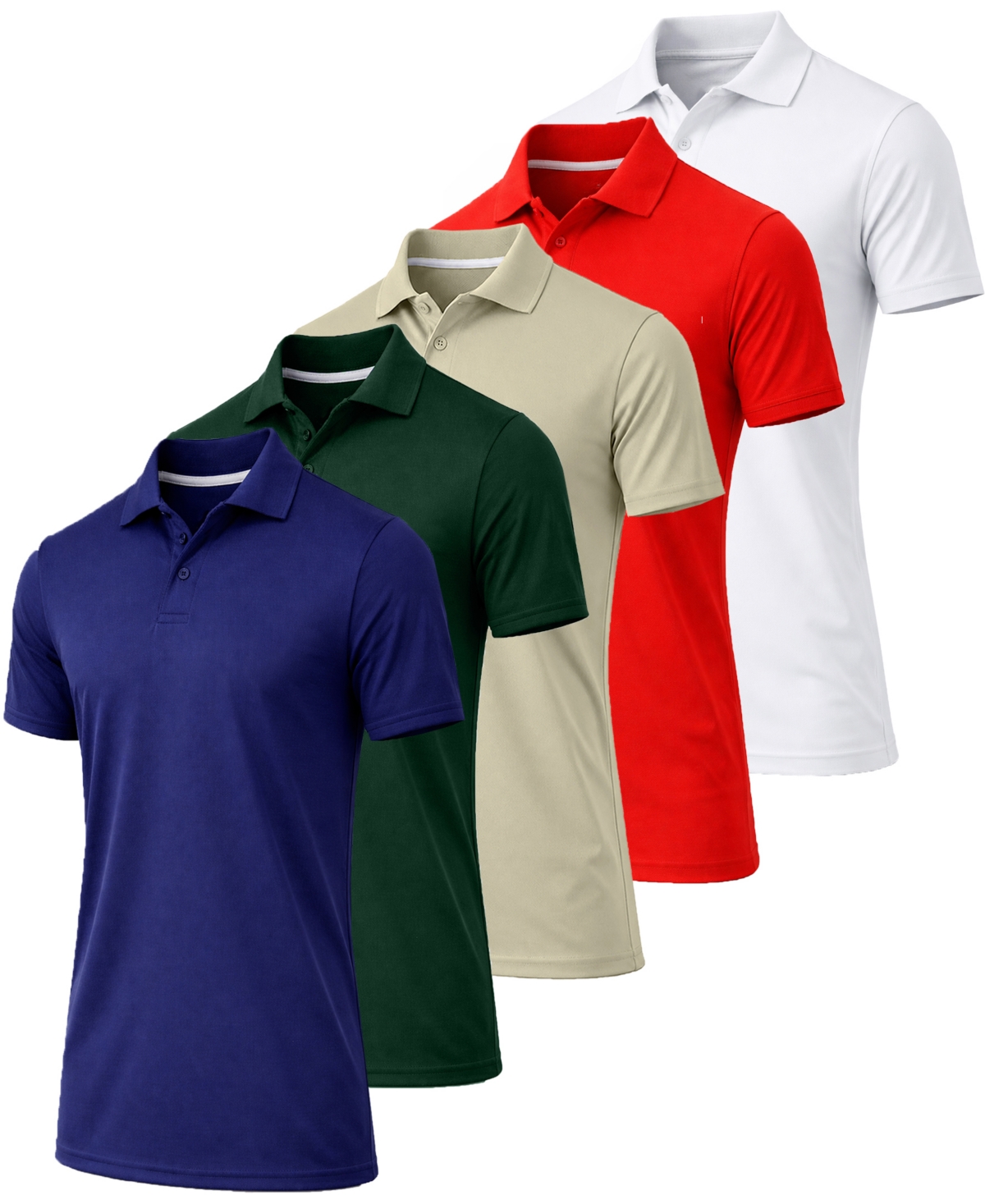 Galaxy By Harvic Men's Jump Start Short-Sleeve Regular-Fit Stretch-Knit Polo Shirt, 5-Pack - Navy-Hunter-Ivory-Red-White