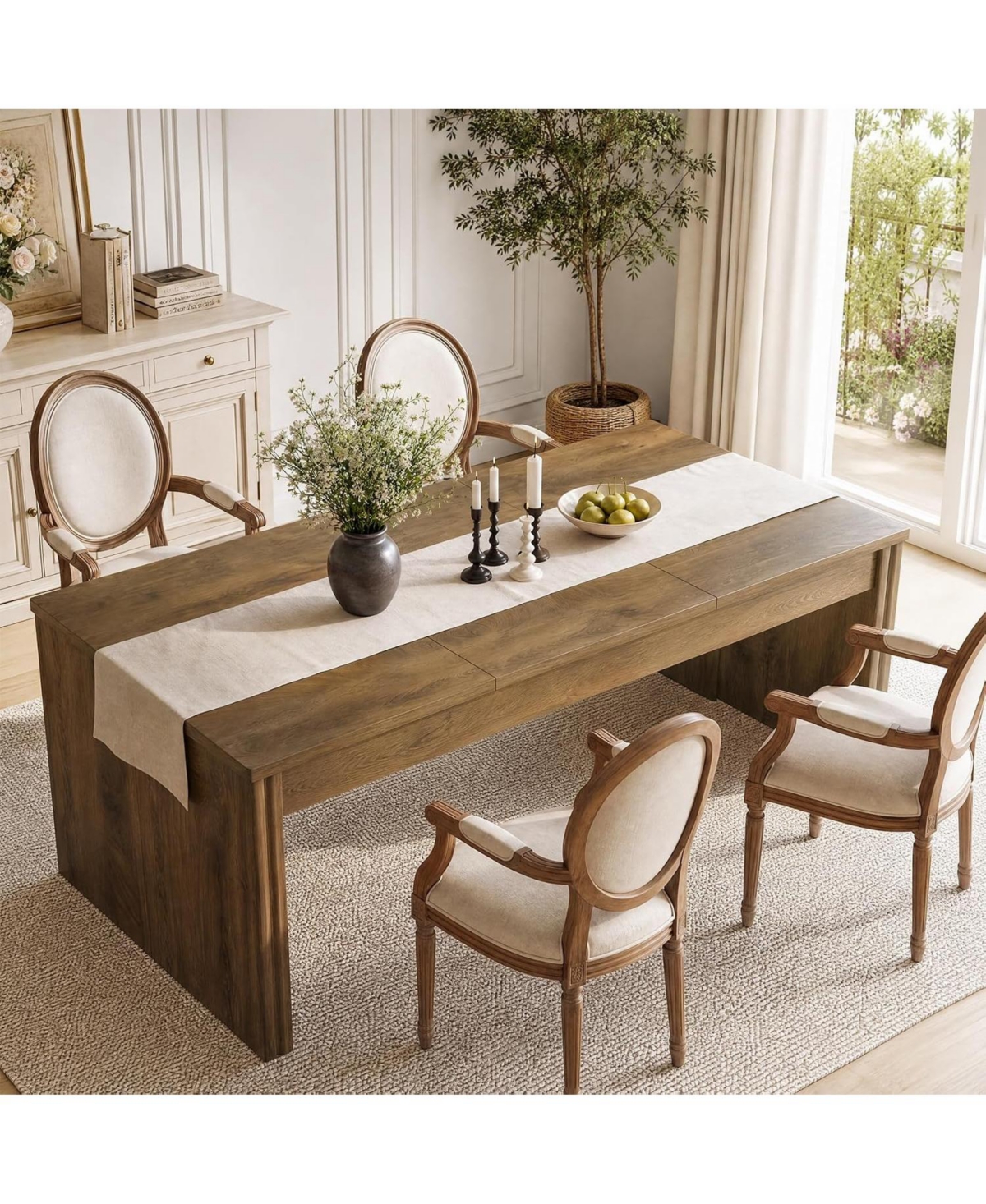 Tribesigns 79" Large Farmhouse Dining Table with Double Pedestals