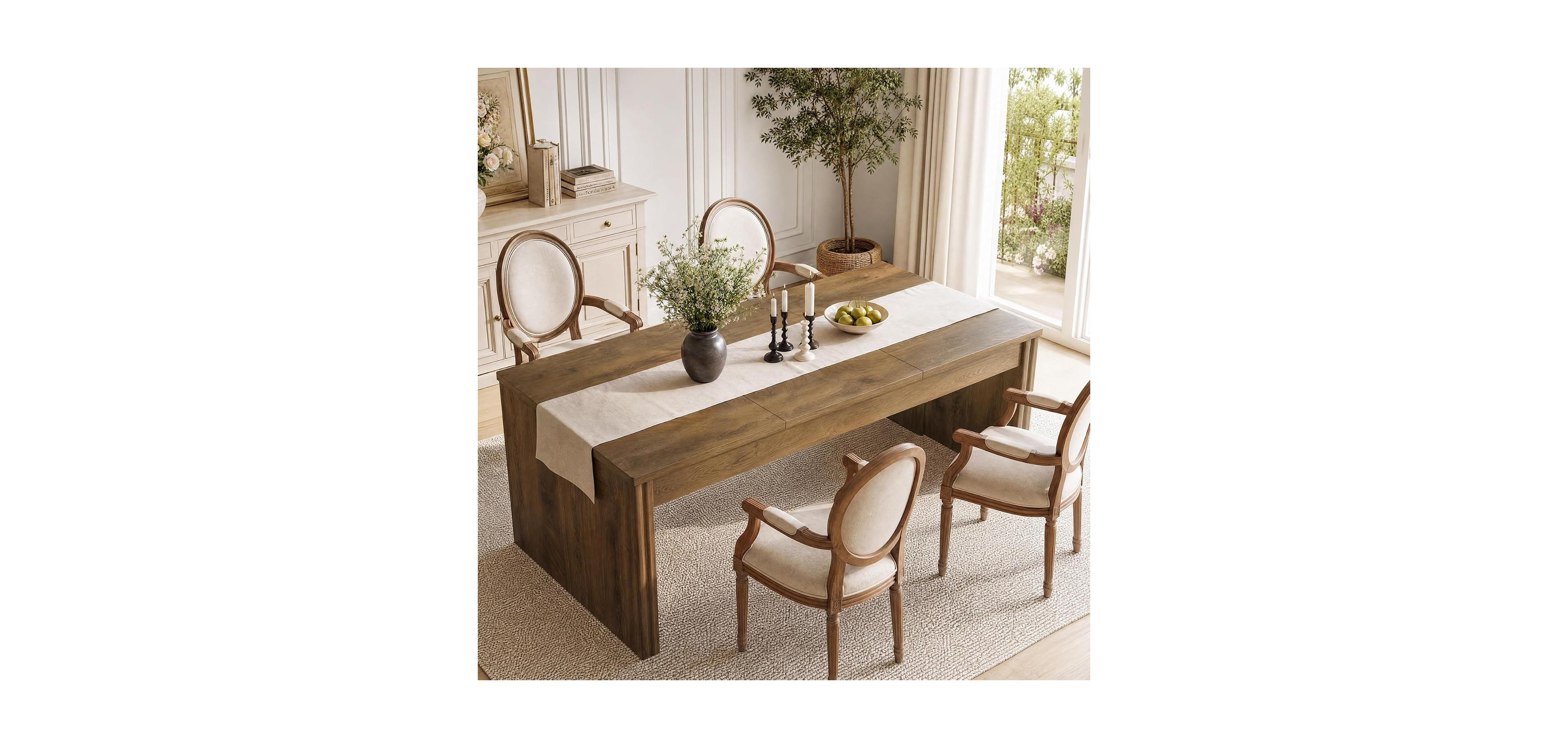 Tribesigns 79" Large Farmhouse Dining Table with Double Pedestals