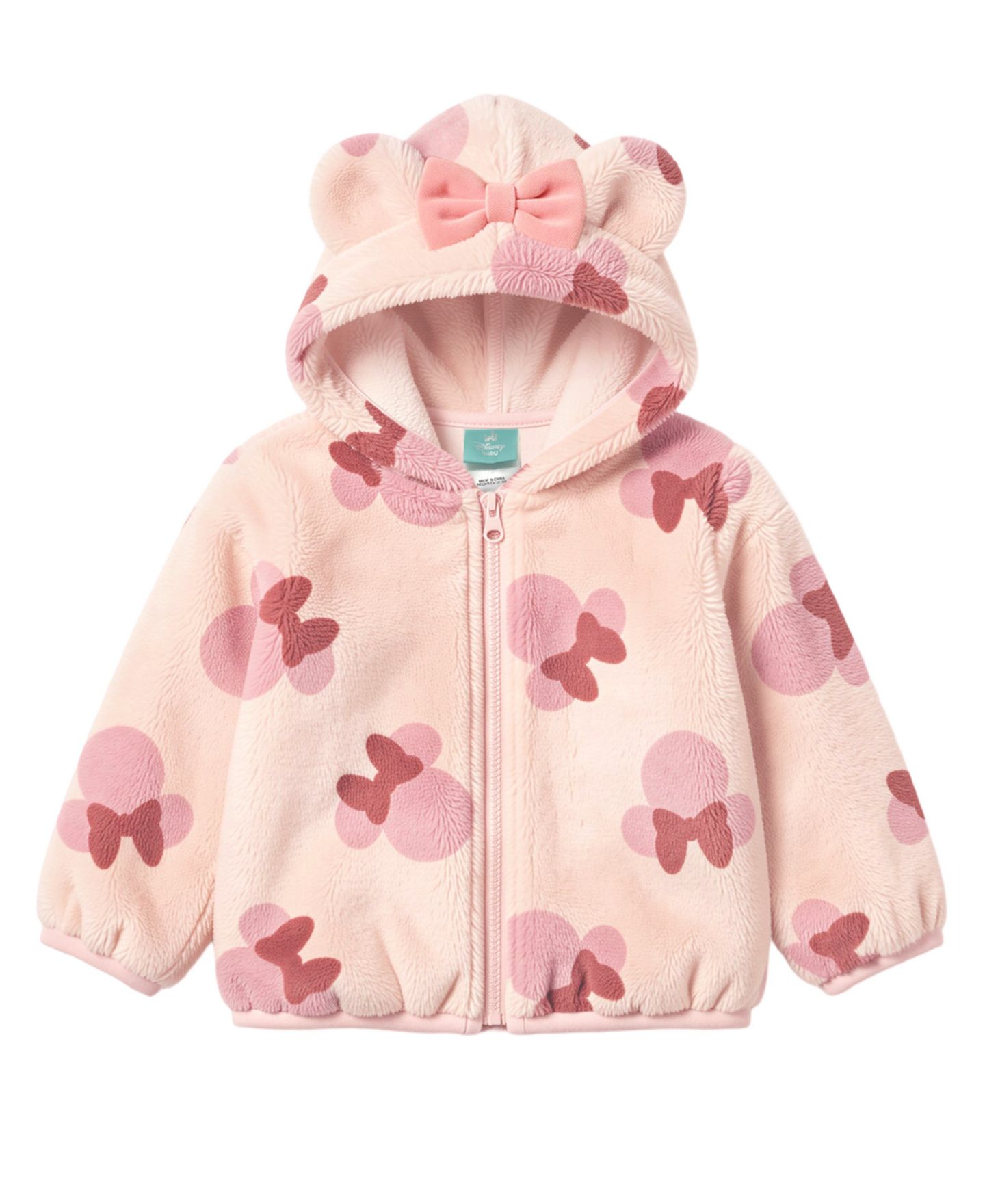 Disney Baby Girls' Minnie Mouse Hooded Zip-Up Faux Fur Hoodie, Bodysuit and Pants, 3-Piece Set, цвет: Розовый — фото 2