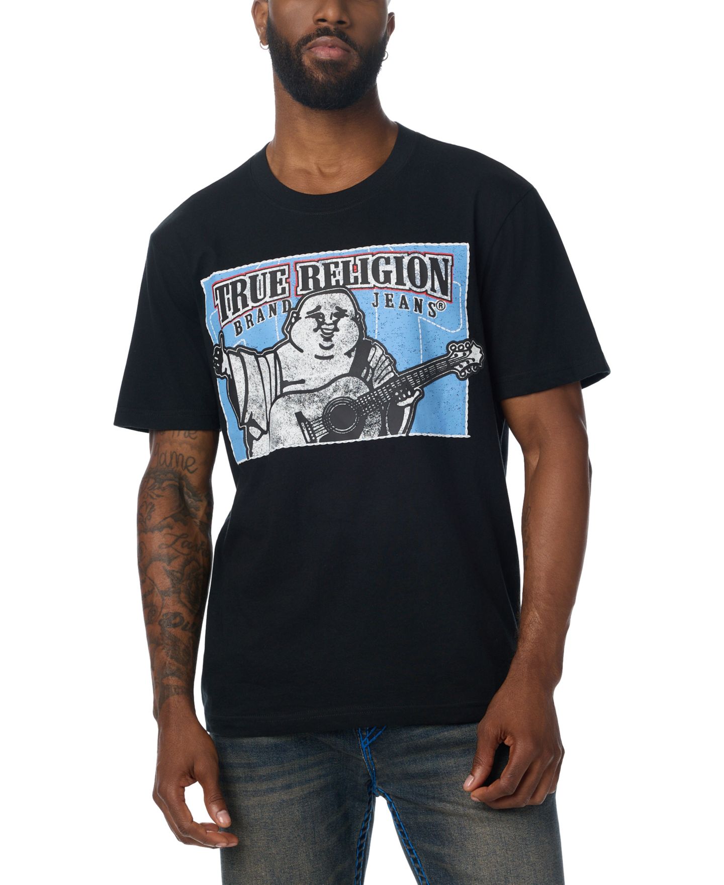 Мужская футболка True Religion Stitched Block Buddha Graphic Logo, цвет: Угольно-чёрный — фото 1