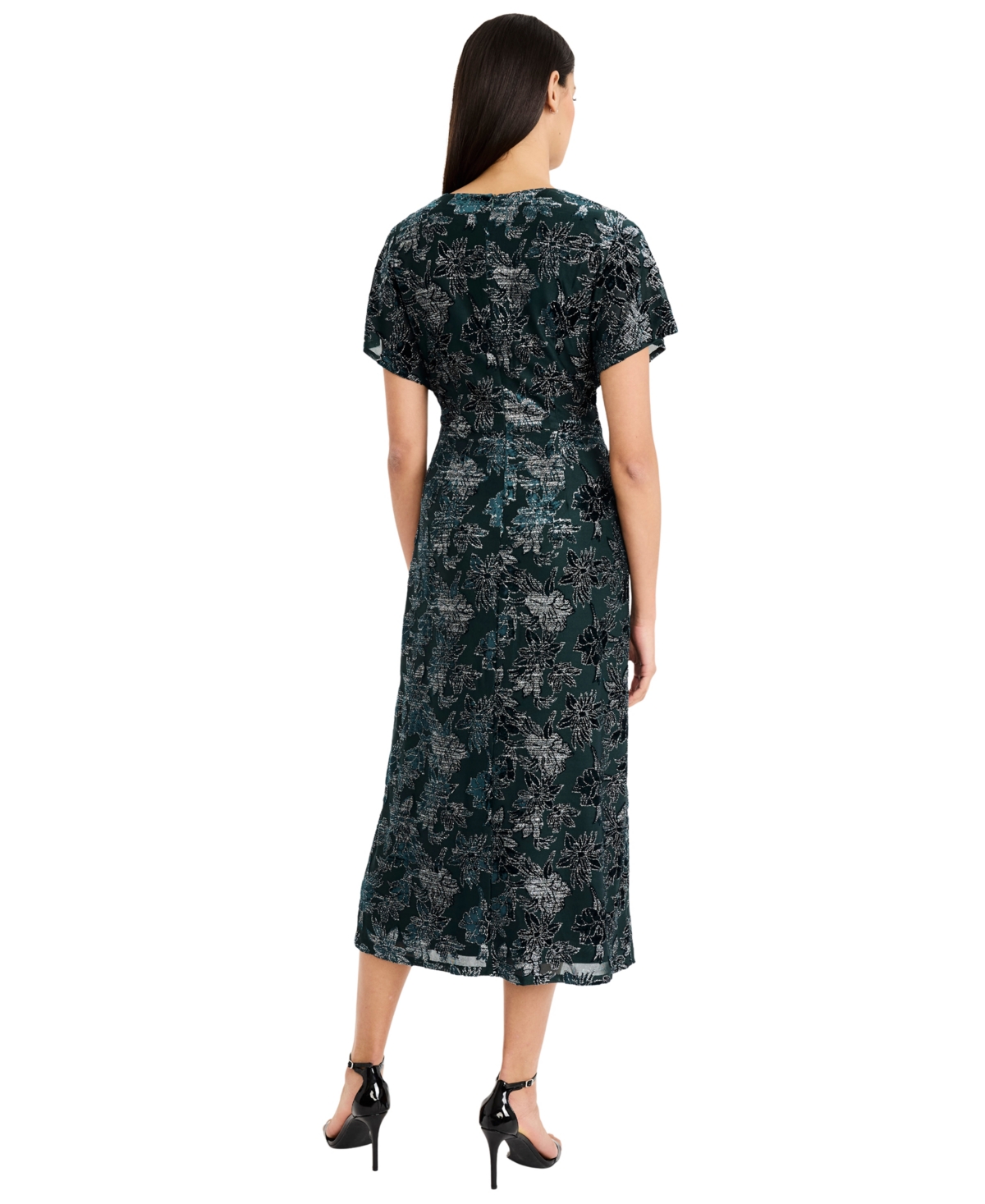 Maggy London Women's Floral A-Line Midi V-Neck Dress