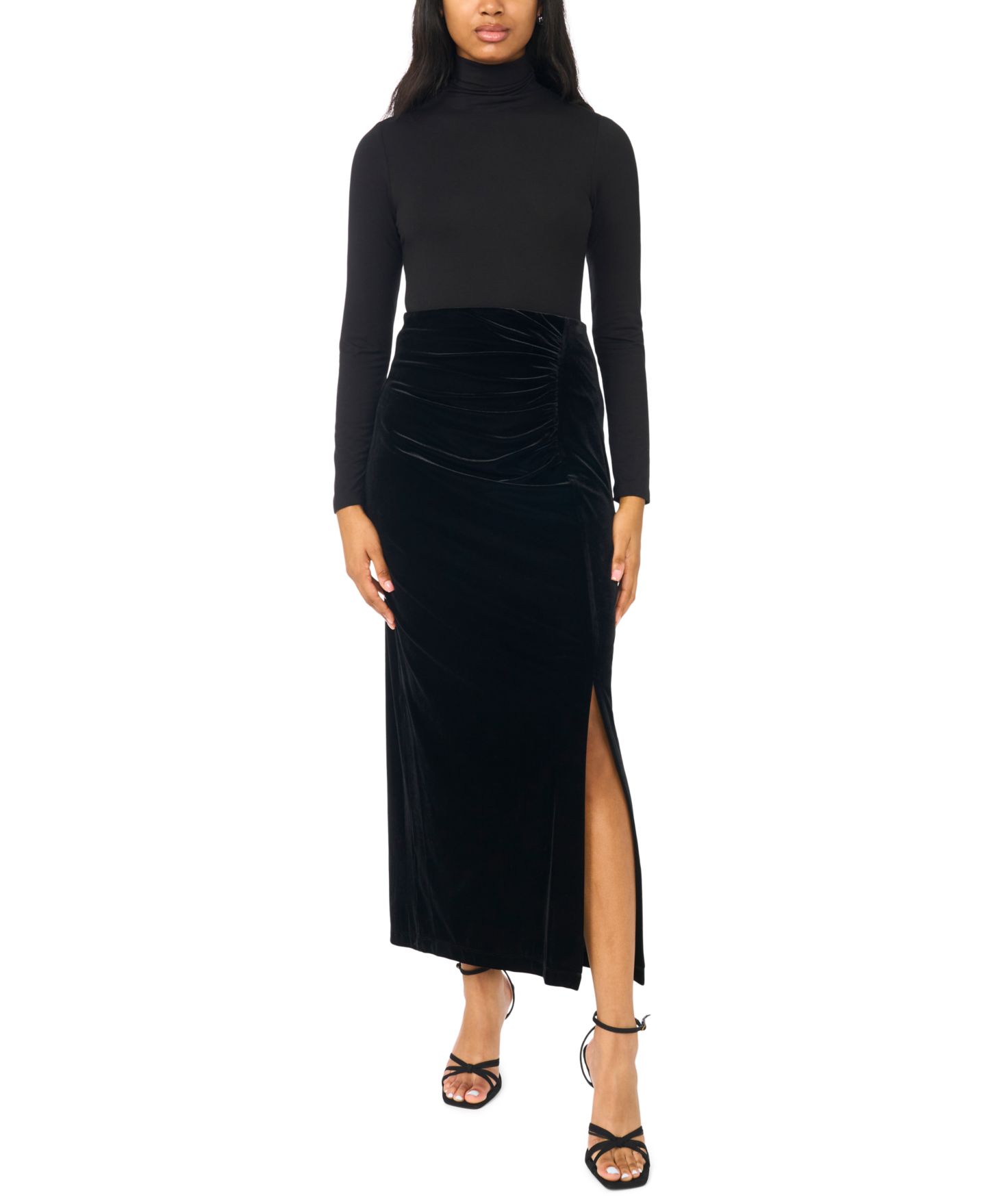 Женская юбка MSK High-Waisted Velvet Ruched Maxi, цвет: Чёрный — фото 2