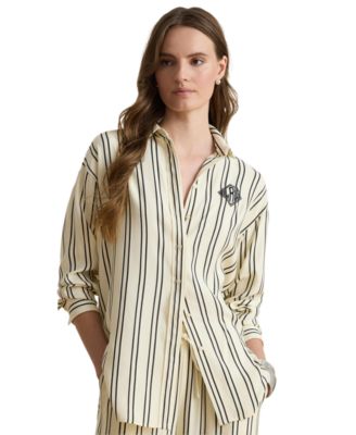 Lauren Ralph Lauren Womens Striped Button Up Point Collar Blouse