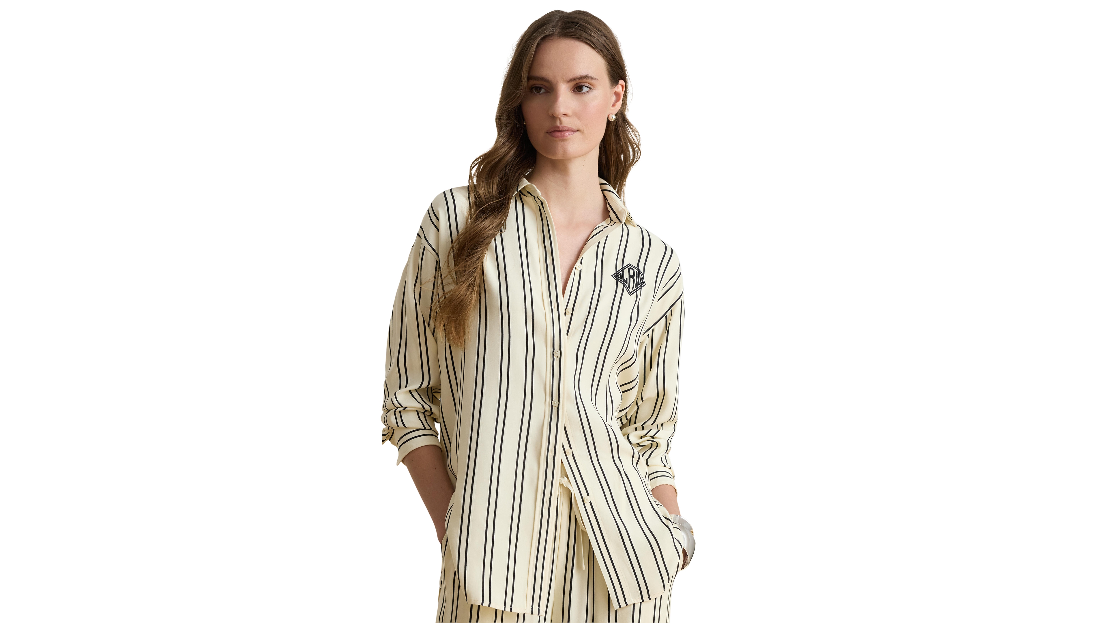Lauren Ralph Women's Striped Button-Up Point Collar Blouse