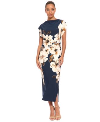 Women's Margeaux Floral-Print Mock Neck Midi Dress