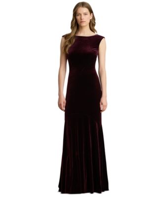 Women's Velvet Boatneck V-Back Gown