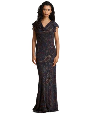 Women's Paisley Clipped Jacquard Cowlneck Gown