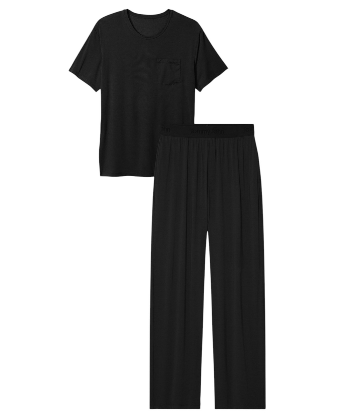 Tommy John Men's Second Skin Sensory Friendly Stay-Put Waistband Modal-Spandex Blend Top and Pants, 2-Piece Set - Black