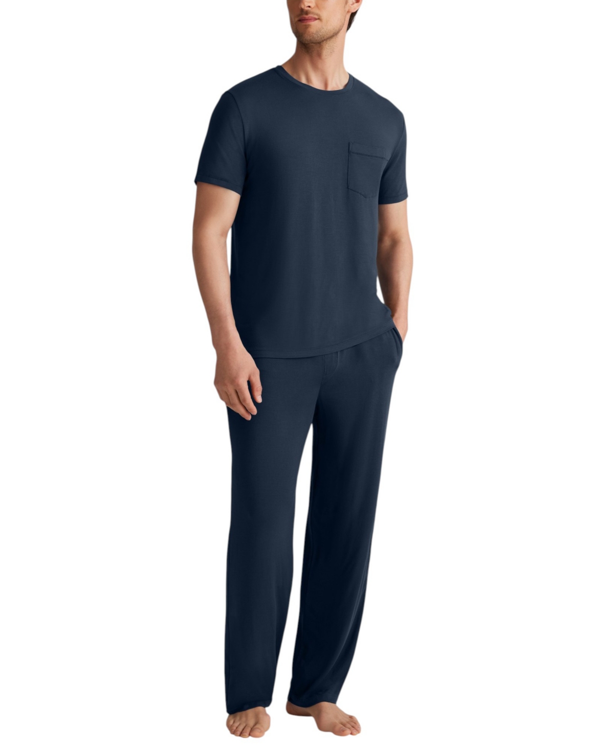 Tommy John Men's Second Skin Sensory Friendly Stay-Put Waistband Modal-Spandex Blend Top and Pants, 2-Piece Set - Dress Blues