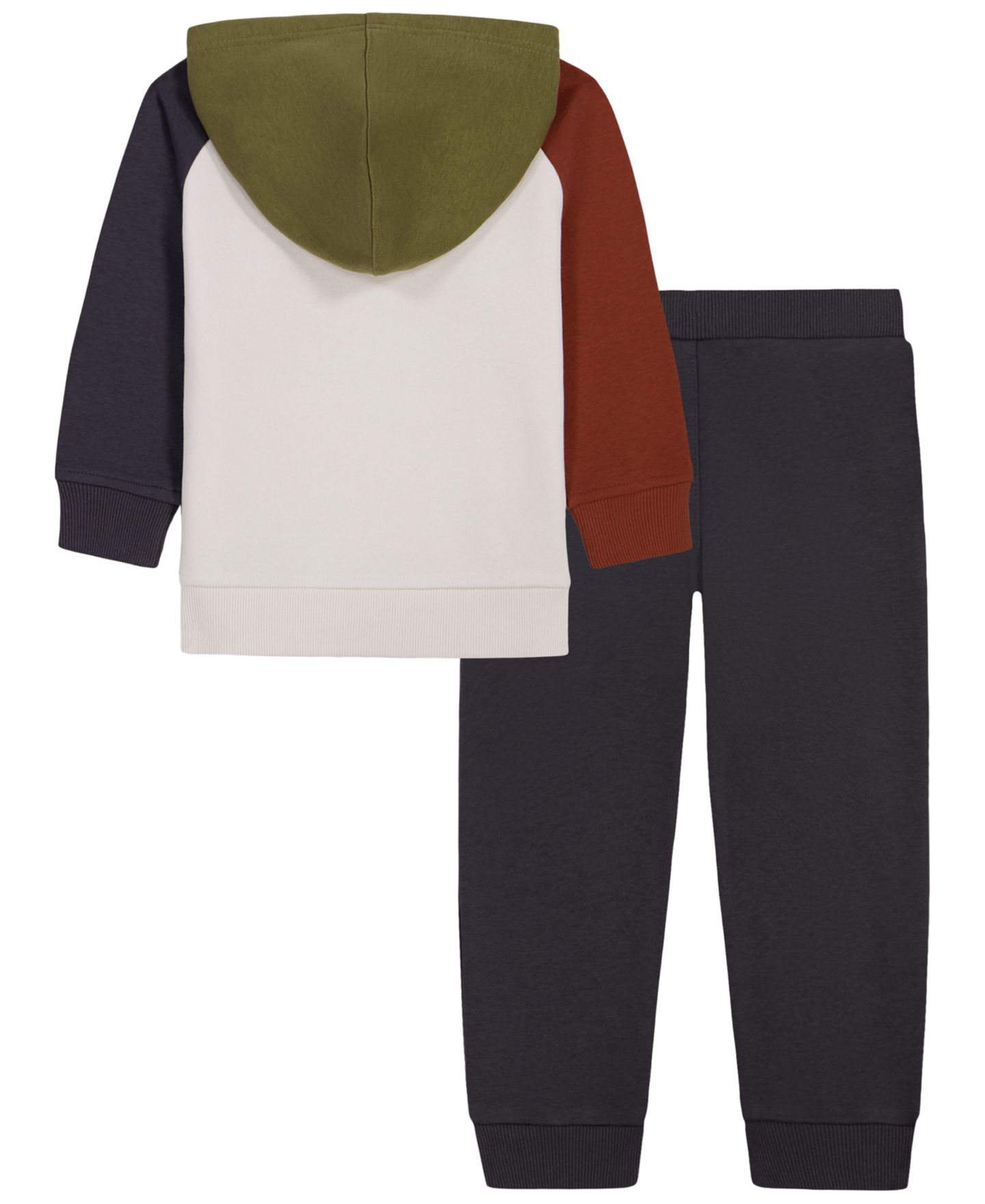 Комплект Kids Headquarters Colorblock Side-Striped Kangaroo-Pocket Hoodie and Jogger Pants, 2-Piece Set для мальчиков-малышей, цвет: Слоновая кость / Серый — фото 2