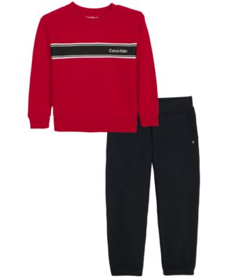 Boys' 2T-7 Fleece Long-Sleeve Striped Sweatshirt and Joggers, 2-Piece Set