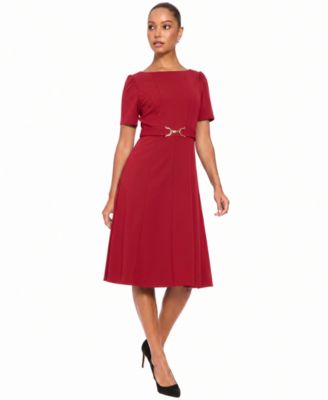 Women's A-Line Belted Midi Dress