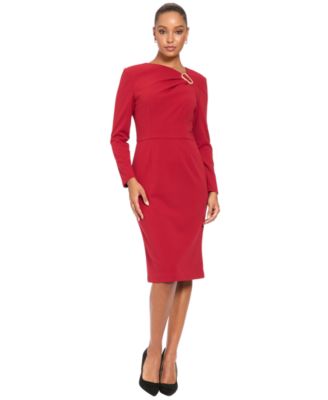 Women's Cowl Neck Midi Sheath Dress