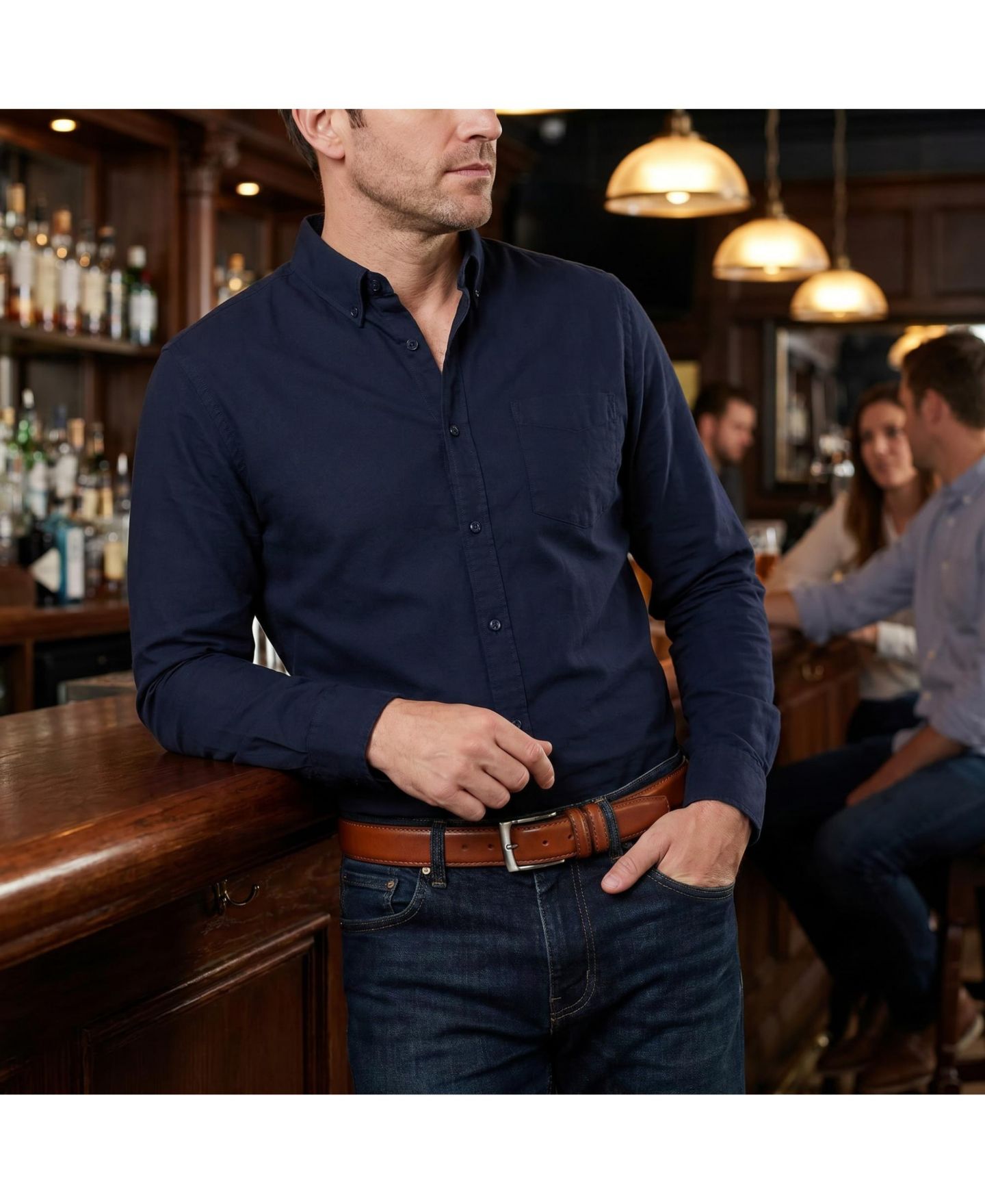 Мужской ремень TRAFALGAR Vincenzo Italian Leather Contrast-Stitch 35mm Belt, цвет: Чёрный — фото 5