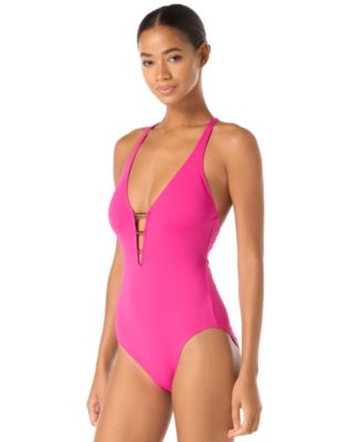 Women's Deep V-Neck Cutout Back Full Coverage One-Piece Swimsuit