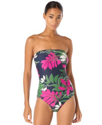 Women's Floral-Print Bandeau One-Piece Swimsuit with Adjustable Straps