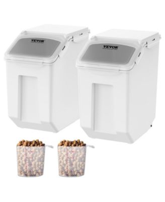 2-Piece 15 Liter Ingredient Storage Bin Set with Measuring Cups Attachable Casters and Airtight Lids