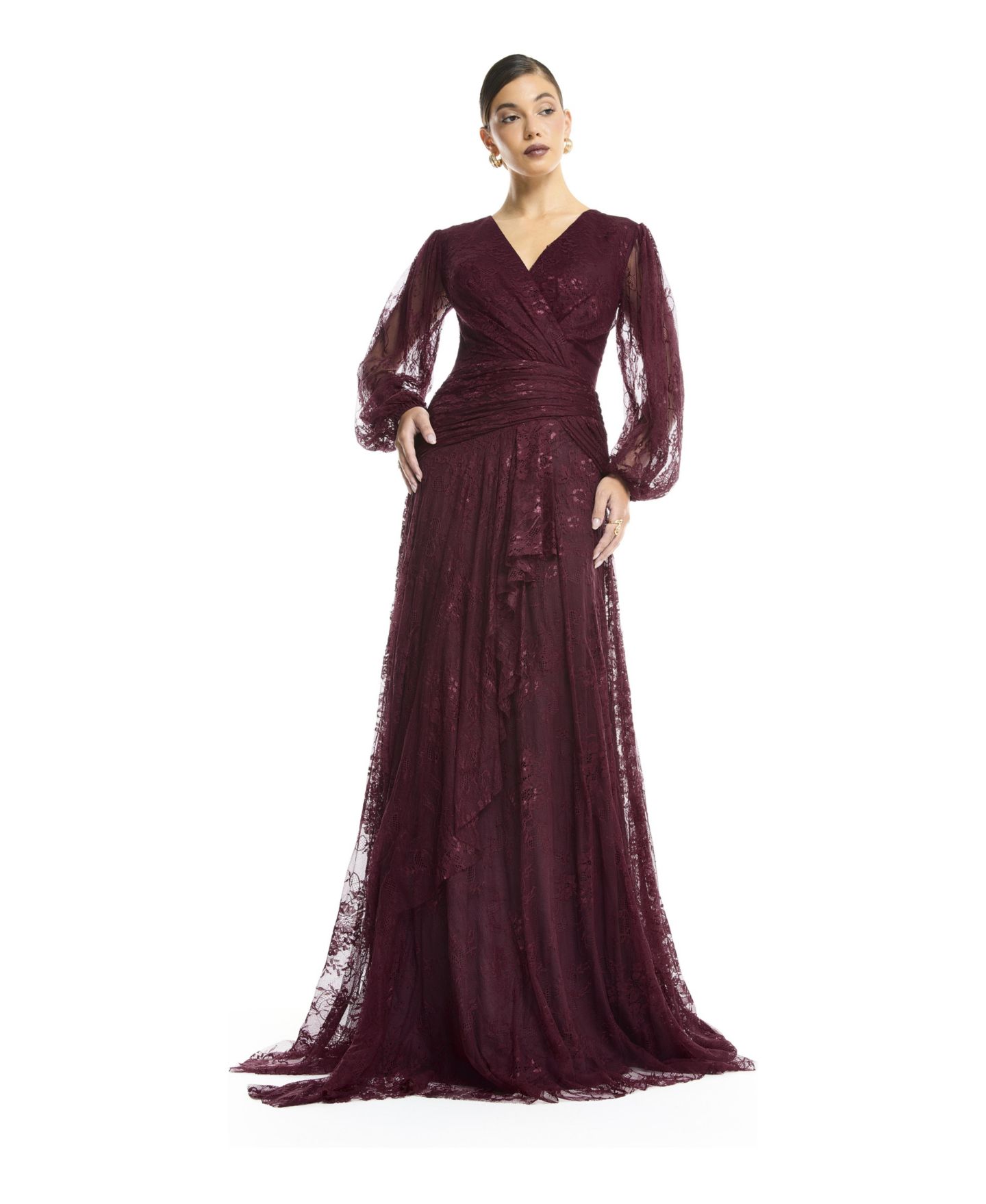 Женское платье AMRI Tiered Ruffle Draped Evening, цвет: Тёмно-бордовый — фото 3