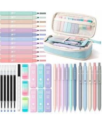 39Pieces Aesthetic Stationery Set w/Case, 12 Highlighters, 5 Gel Pens, 6 Pencils