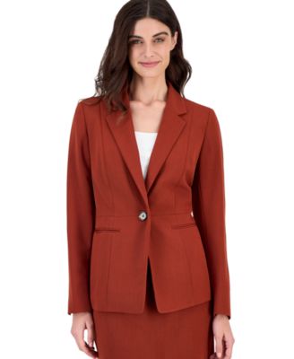 Petite Notch Collar Single-Button Shoulder-Padding Jacket