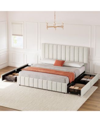 Storage Platform Bed Frame – 4 Drawers, Adjustable Headboard, No Box Spring Needed, Heavy-Duty Wooden Structure, Easy Assembly