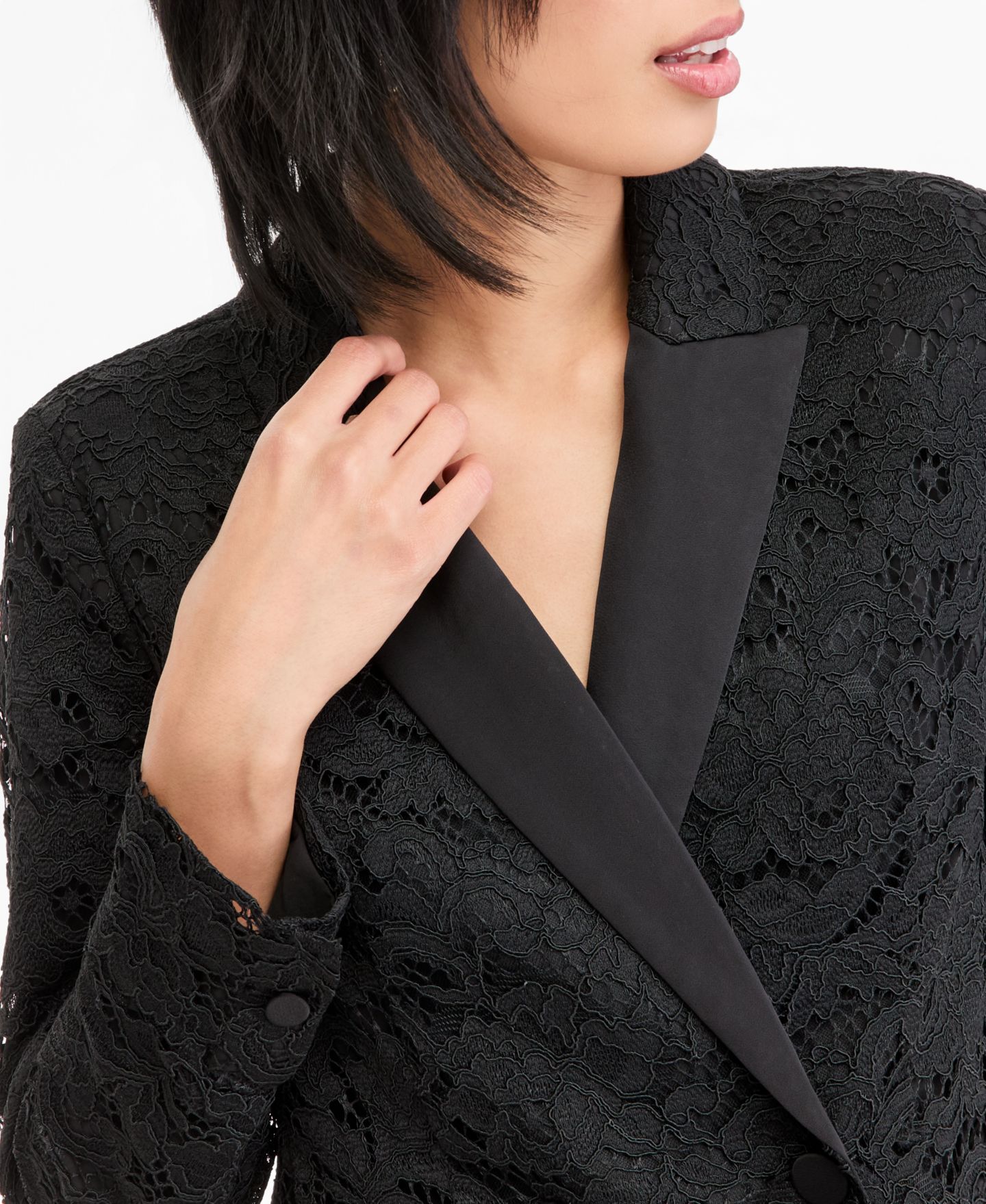 Женский пиджак I.N.C. International Concepts Double-Breasted Lace Fitted Blazer, цвет: Глубокий чёрный — фото 3